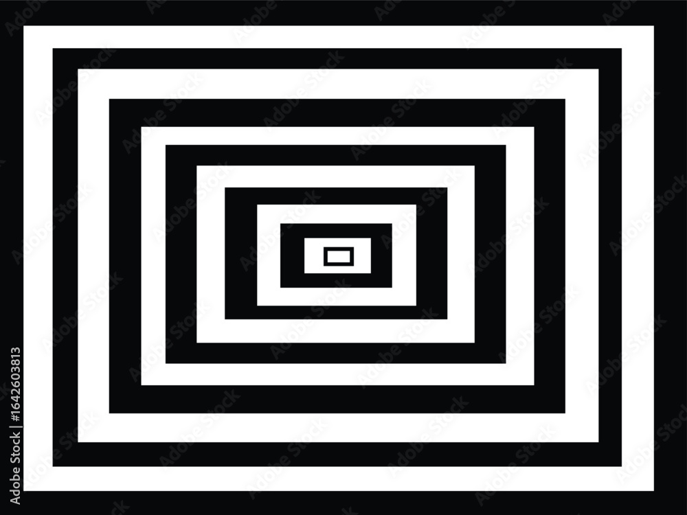 Poster optical illusion: tunnel of alternating black and white rectangles | abstract geometric pattern for 