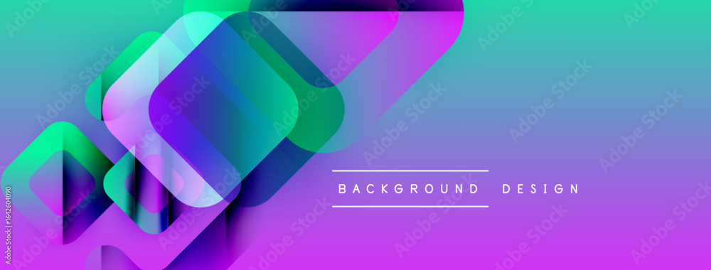 Poster abstract geometric shapes overlap, creating vibrant gradient background. text reads background desig