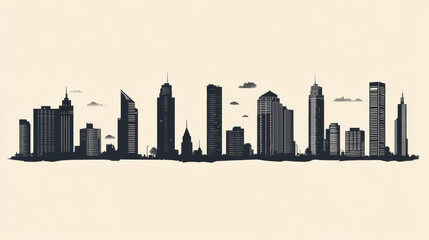 Fototapeta premium Minimalist Skyline Silhouette of a Modern Urban Cityscape at Dusk