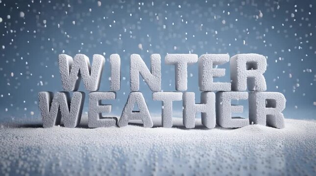 Winter weather title animation with snow, ice block letters - a snowstorm 3d animated text sequence for severe winter storm alert or report - widescreen, 16:9, horizontal