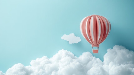 Fototapeta premium Colorful Hot Air Balloon Floating Above Soft White Clouds