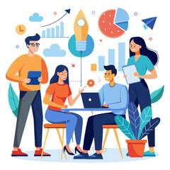 Young entrepreneurs discussing startup growth plans in a trendy co-working space