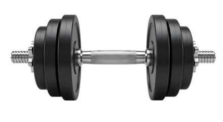3d Adjustable dumbbell with black weight plates isolated on transparent background