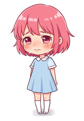 Crying Chibi Girl with Pink Hair and Blue Dress