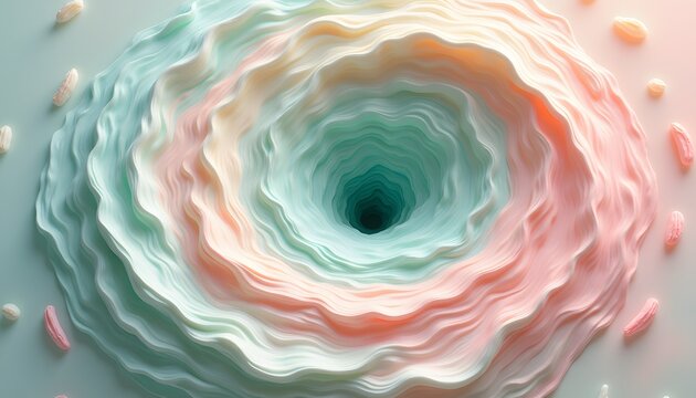 Pastel colored abstract swirl with a central vortex
