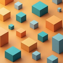 Fototapeta premium Isometric 3D Cubes Pattern in Orange and Teal Gradient Background
