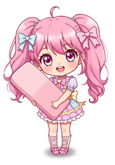 Cute Anime Girl Holding a Pink Eraser
