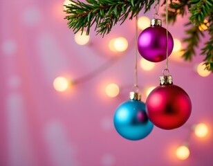 Colorful Christmas Ornaments with Soft Bokeh Background