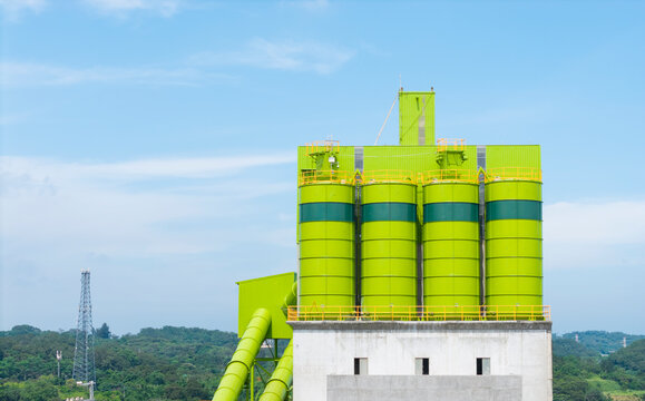 Green Concrete Batching Plant Silos Industrial Facility