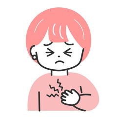 辛そうに胸の辺りを抑える女性のイラスト