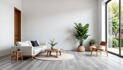 Fototapeta premium Minimalist Interior with Lush Greenery and Natural Light