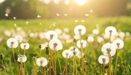 Dandelions in a Summer Meadow at Sunset