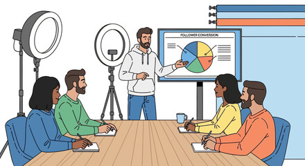 Engaging follower conversion strategy presentation in a creative modern business environment