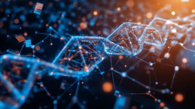 The concept of digital blockchain technology. Blockchain chains with digital networks and binary code. Smart grid connections. Blockchain technology and cybersecurity. 4k video