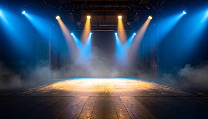 Empty stage lit by spotlights
