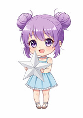 Chibi Girl with Lavender Hair Holding a Star