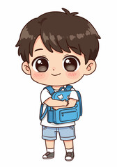 Obraz premium Cartoon Boy with Backpack Ready for School