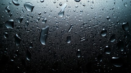 wet glass surface with flowing condensation, ultra detailed water droplets, natural streaming patterns, translucent liquid trails, scattered drop formations, photorealistic moisture effect, soft