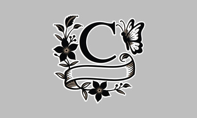 About text word typography black and white monogram design