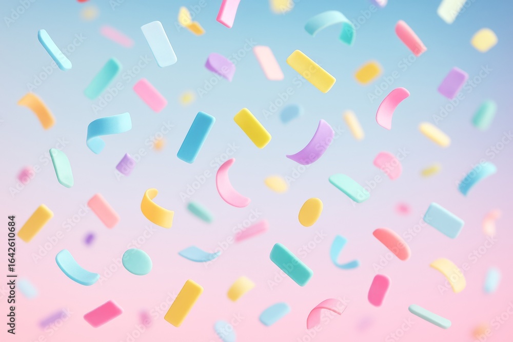 Poster abstract floating pastel shapes with curved and rectangular forms on soft gradient background symbol