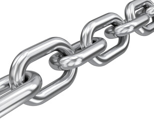 Fototapeta premium 3D Metallic Silver Chain Link with Reflective Surface, Angled Side View, isolated