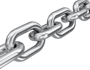 3D Metallic Silver Chain Link with Reflective Surface, Angled Side View, isolated