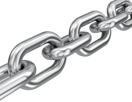 3D Metallic Silver Chain Link with Reflective Surface, Angled Side View, isolated