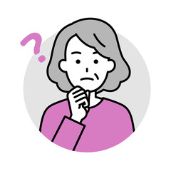 年配の女性のアイコン（考える）