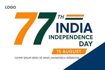 77th india independence day design with indian flag colors and text isolated on white background for celebration, banner, poster, or social media post