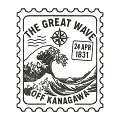 Obraz premium PNG Vintage wave stamp illustration