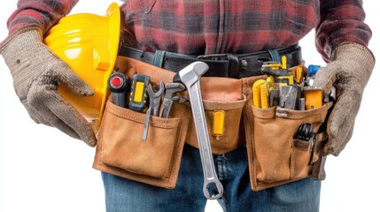 Fototapeta premium Professional Construction Worker in Safety Gear on White Background.