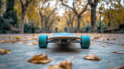 Skateboard in autumn park path