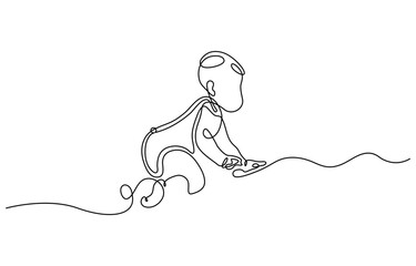 Continuous one line drawing of cute baby boy sitting. one continuous drawing line, logo single hand drawn art doodle isolated minimal illustration.