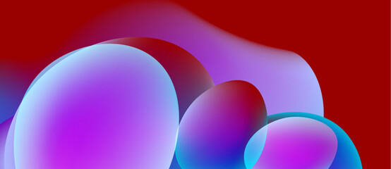 Abstract fluid shapes, vibrant colors blend. Red dominates top, purple, blue below. Smooth gradients create depth, modern aesthetic.
