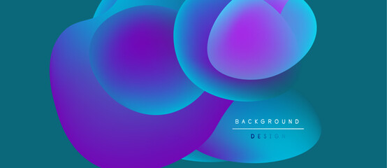 Abstract fluid shapes overlap, creating vibrant gradients. Blue, purple hues dominate design, suggesting movement, depth. Modern background element.