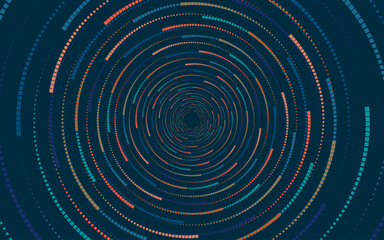 Abstract blue spiral vortex background with circular patterns and swirling wave textures in motion