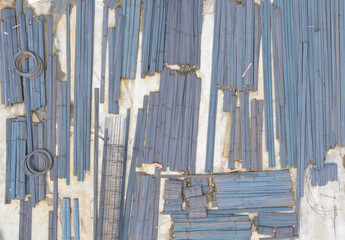 Aerial Steel Rebar Construction Site Material Storage