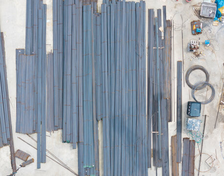 Construction Steel Rebar Site Aerial View Materials