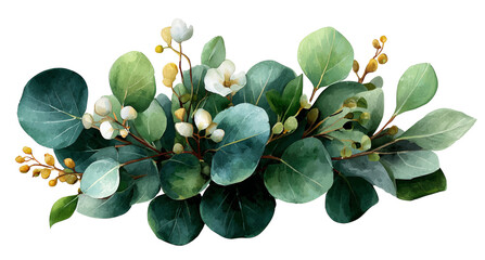 Green euqaliptus leaves on white background