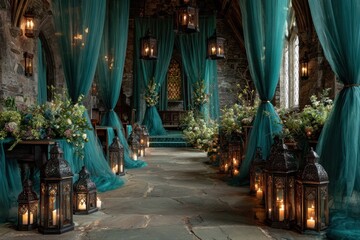 Enchanting Wedding Decor with Flowers and Lanterns
