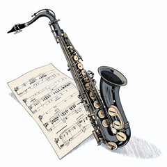 Obraz premium Fascinating Create Bold Stroke Jazz Saxophone with Sheet Refined Artistry Collection Elegant Refined Style Great for Digital Marketing Campaigns Authentic Storytelling Visual Narrative Creative Asset