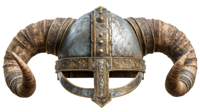 Warrior helmet with ram horns and metal accents