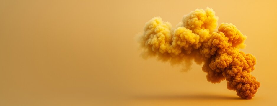 Yellow smoke cloud formation against monochromatic background with copy space for modern abstract design, advertising or promotional graphic template.