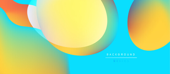 Abstract colorful shapes overlap. Vibrant gradients create fluid design. Background features soft curves, modern aesthetic.