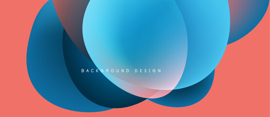 Abstract shapes overlap, creating vibrant blue, coral gradients. Text reads background design centered below forms. Modern, clean aesthetic.