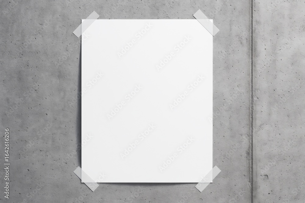 Poster blank white poster mockup taped on concrete wall background for clean branding presentation or desig