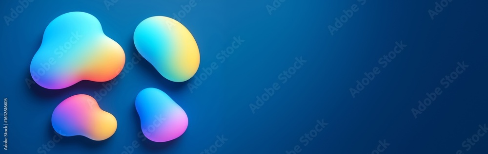 Poster abstract colorful fluid shapes on blue background with empty copyspace for banner, poster, or modern