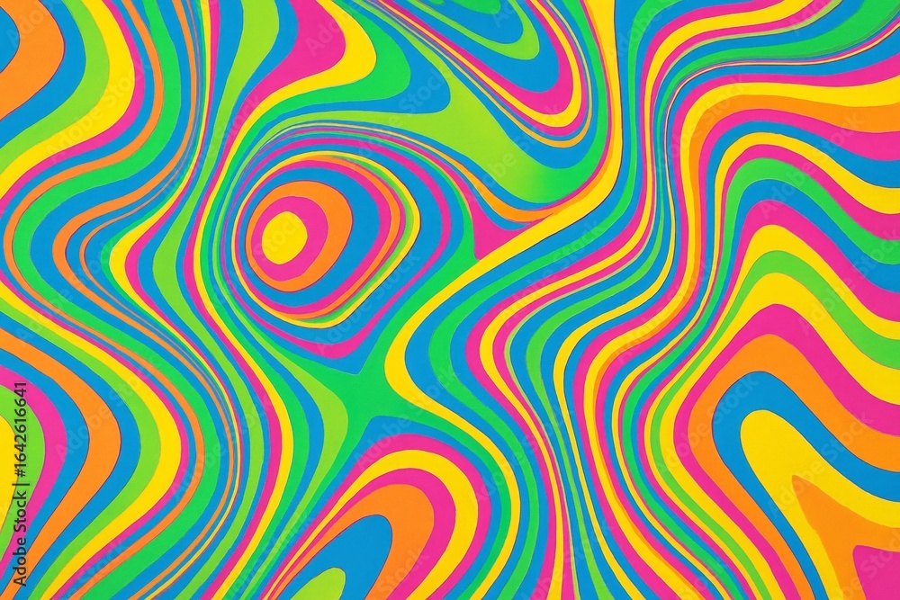 Poster colorful psychedelic swirl pattern with vibrant optical illusion effect on abstract light background