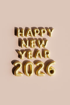  Gold Balloon Happy New Year 2026 Typography