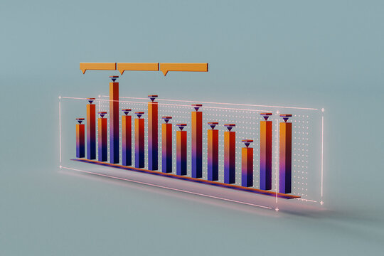  3D Business Bar Graph with Blue Grid